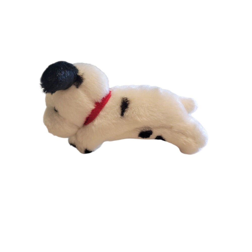 Battat White Plush Dog  Puppy Dalmation Red Collar 7.5" Long Stuffed Animal